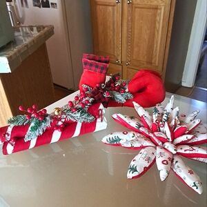 Christmas trio peppermint sticks 13" L Elf boots 13" L Succulent 16" (handmade)